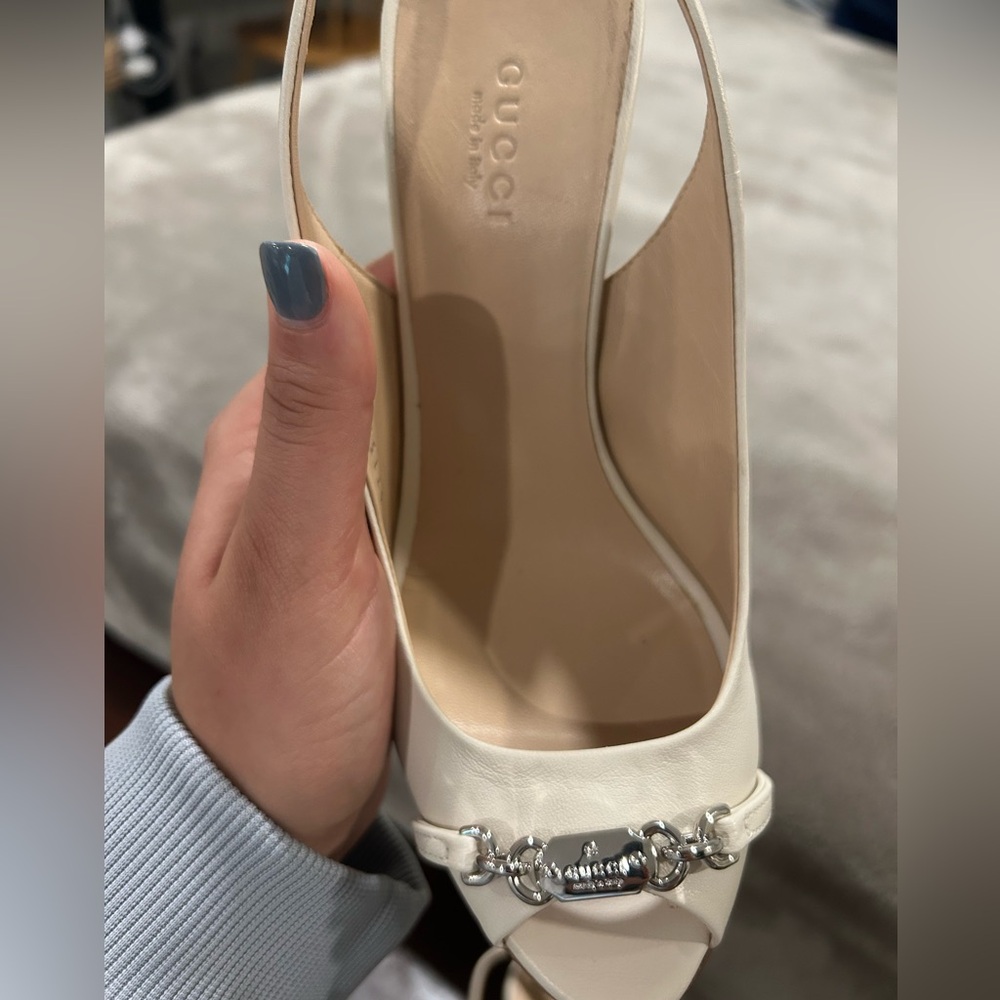 Gucci White Peep Toe Sling Back Heels sz 36.5 - Picture 8 of 8